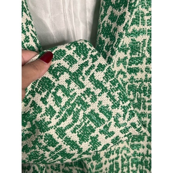 ZARA Basic Jacquard Tweed Single Button Blazer Jacket in Green/White Women's XS - Picture 6 of 8
